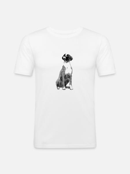 Sitzender Boxer Hund - Männer Slim Fit T-Shirt - Weiß