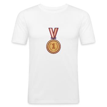 Médaille Marathon - T-shirt près du corps Homme - blanc - Devant - Nik (191cm)