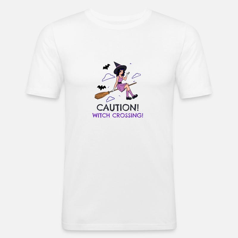 Caution! Witch Crossing! - Männer Slim Fit T-Shirt - Weiß