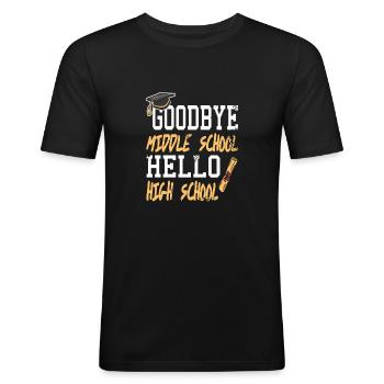 Au revoir Collège Bonjour Lycée - T-shirt près du corps Homme - noir - Devant - Nik (191cm)