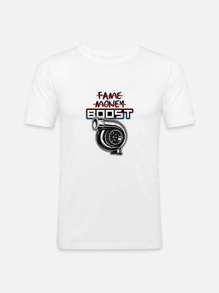 Boost Turbo Autos Tuning - Männer Slim Fit T-Shirt - Weiß