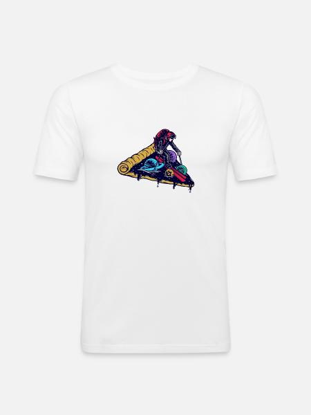 Skiing on a pizza - Men's Slim Fit T-Shirt - white