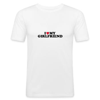 I Love My Girlfriend - Männer Slim Fit T-Shirt - Weiß - Vorne - Nik (191cm)
