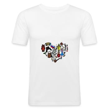 Ich liebe Russland Herz aus russischen Symbolen - Männer Slim Fit T-Shirt - Weiß - Vorne - Nik (191cm)