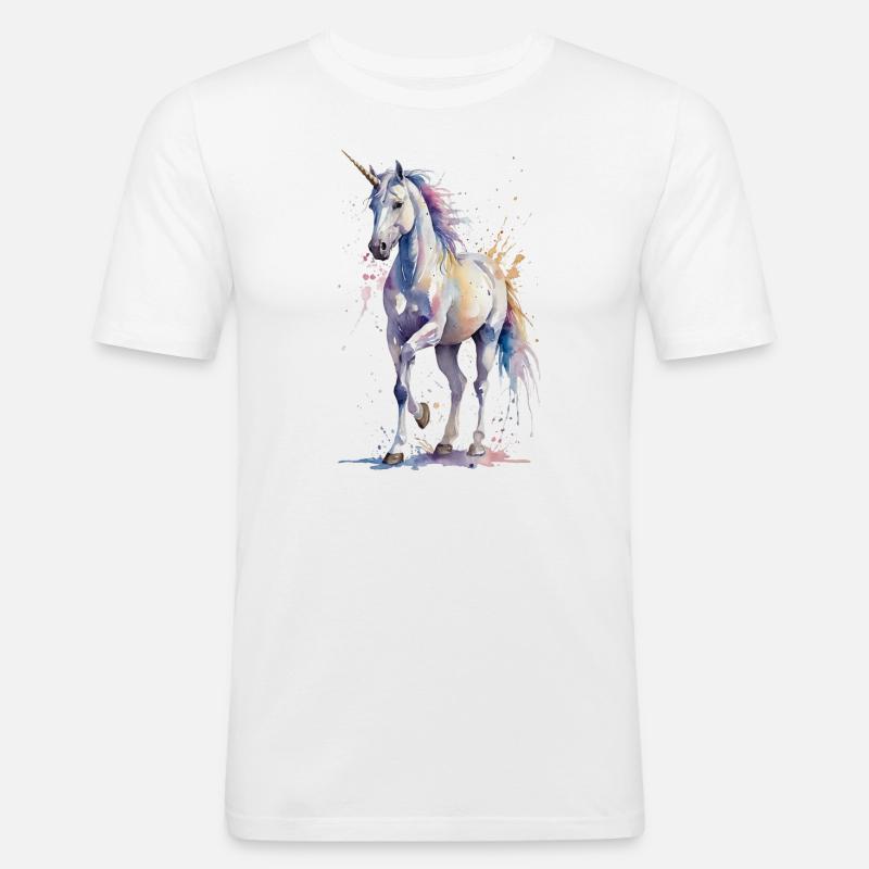 Ätherisches Einhorn - Aquarell - Männer Slim Fit T-Shirt - Weiß