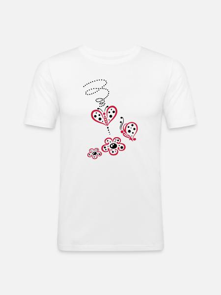 Bunte Schmetterlinge mit Blumen, Sommerwiese - Männer Slim Fit T-Shirt - Weiß