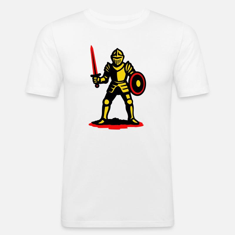 Gelber Ritter mit rotem Schwert - Männer Slim Fit T-Shirt - Weiß
