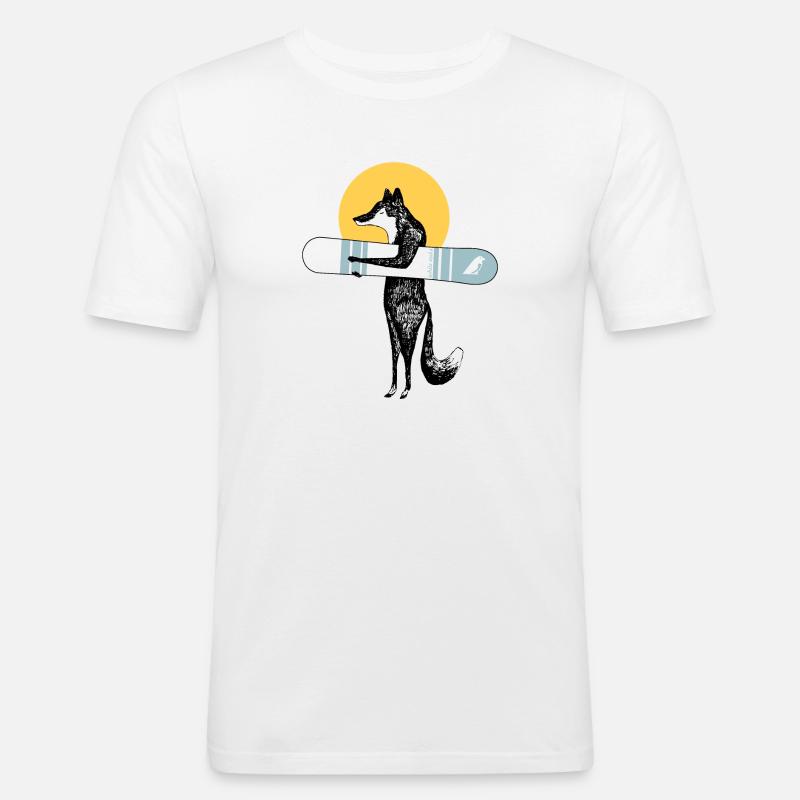 Cooler Fuchs mit Snowboard - Männer Slim Fit T-Shirt - Weiß