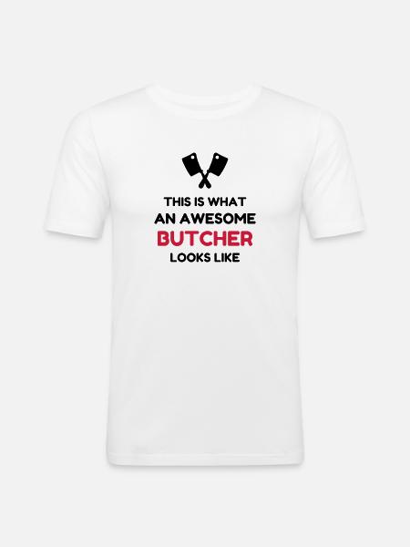 boucher / boucherie / charcutier / viande - T-shirt près du corps Homme - blanc