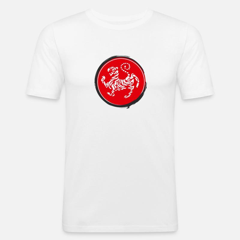 Logo mit Karate Tiger - Männer Slim Fit T-Shirt - Weiß