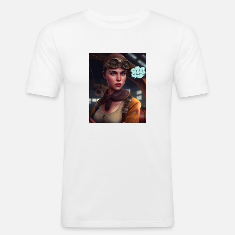 Comic Stil Pilotin - Männer Slim Fit T-Shirt - Weiß