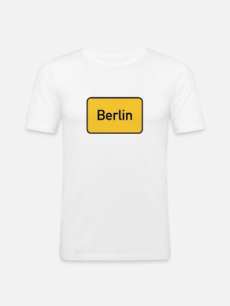 Panneau jaune signe de nom de lieu de Berlin - T-shirt près du corps Homme - blanc