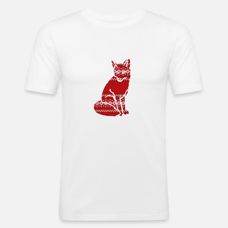 Weihnachten Fuchs - Strick Effekt - Männer Slim Fit T-Shirt - Weiß