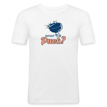 What The Puck Funny Ice Hockey - Männer Slim Fit T-Shirt - Weiß - Vorne - Nik (191cm)