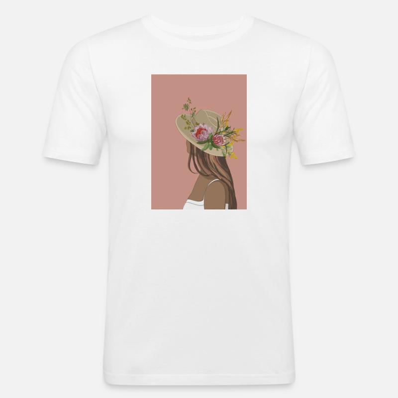 Frau mit Blumenhut - Männer Slim Fit T-Shirt - Weiß