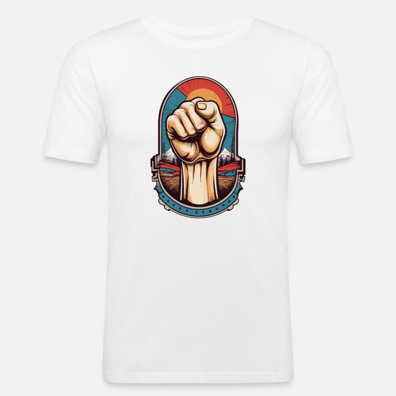 Faust hoch bleib Stark - Männer Slim Fit T-Shirt - Weiß