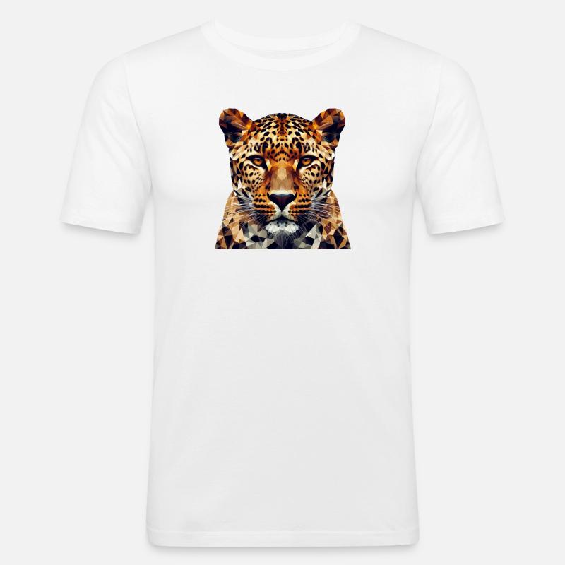 Leopard im Polygon-Stil - Männer Slim Fit T-Shirt - Weiß