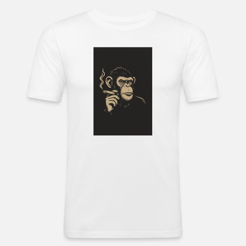 Affe mit Zigare Kunstdruck - Männer Slim Fit T-Shirt - Weiß