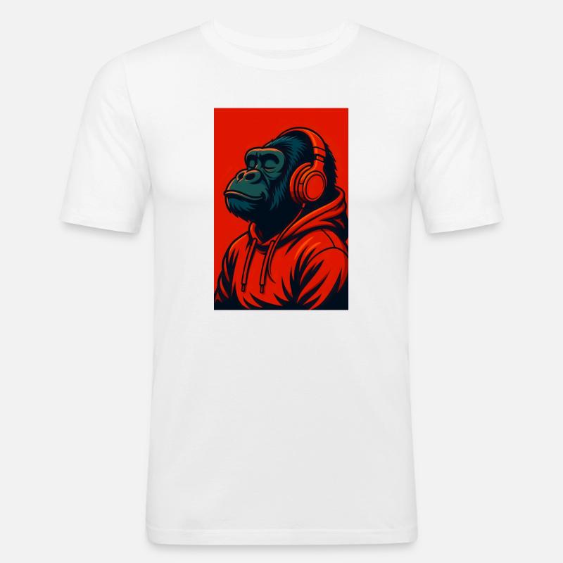 Gorilla im Kapuzenpullover mit Kopfhörern - Männer Slim Fit T-Shirt - Weiß