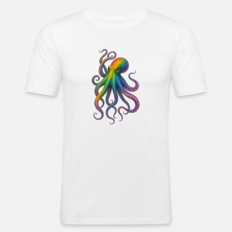 Bunter Regenbogen Oktopus Design - Männer Slim Fit T-Shirt - Weiß