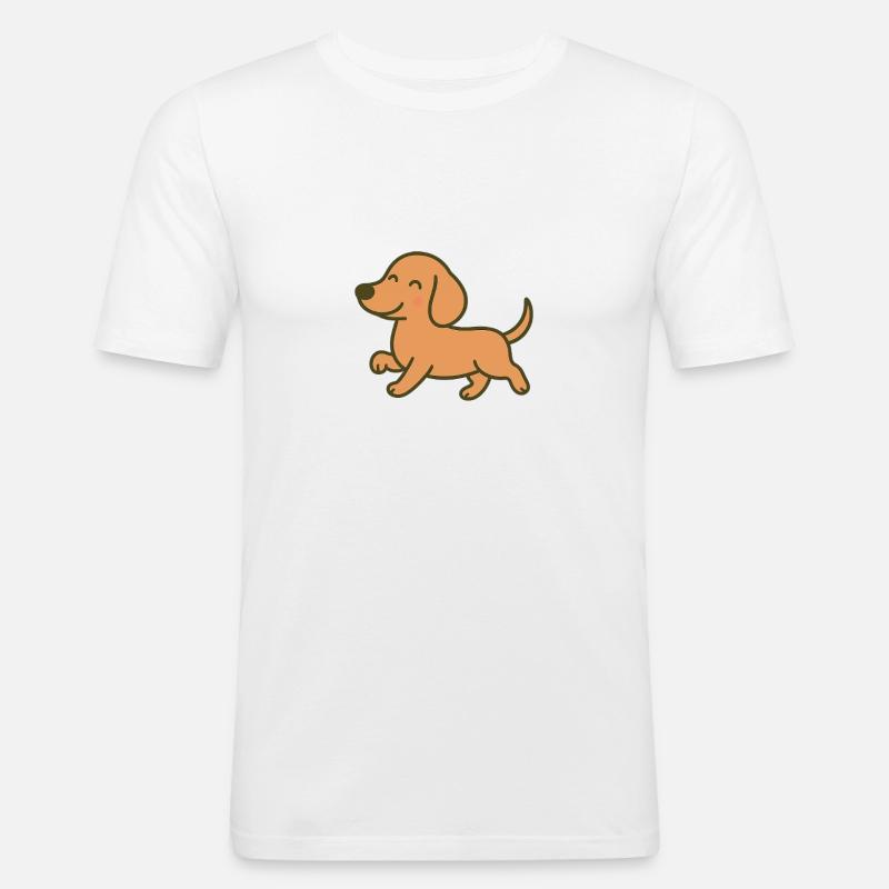 conception de dessin animé de course de chiot joyeux - T-shirt près du corps Homme - blanc