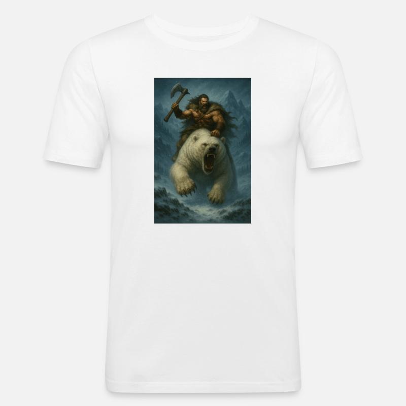Wikingerkrieger auf Eisbär – Fa-Illustration - Männer Slim Fit T-Shirt - Weiß