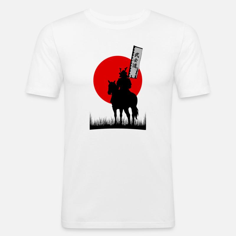 BUSHIDO, SAMURAI-KRIEGER-CODE | 8K SAUBERE SILHOUTTE - Männer Slim Fit T-Shirt - Weiß