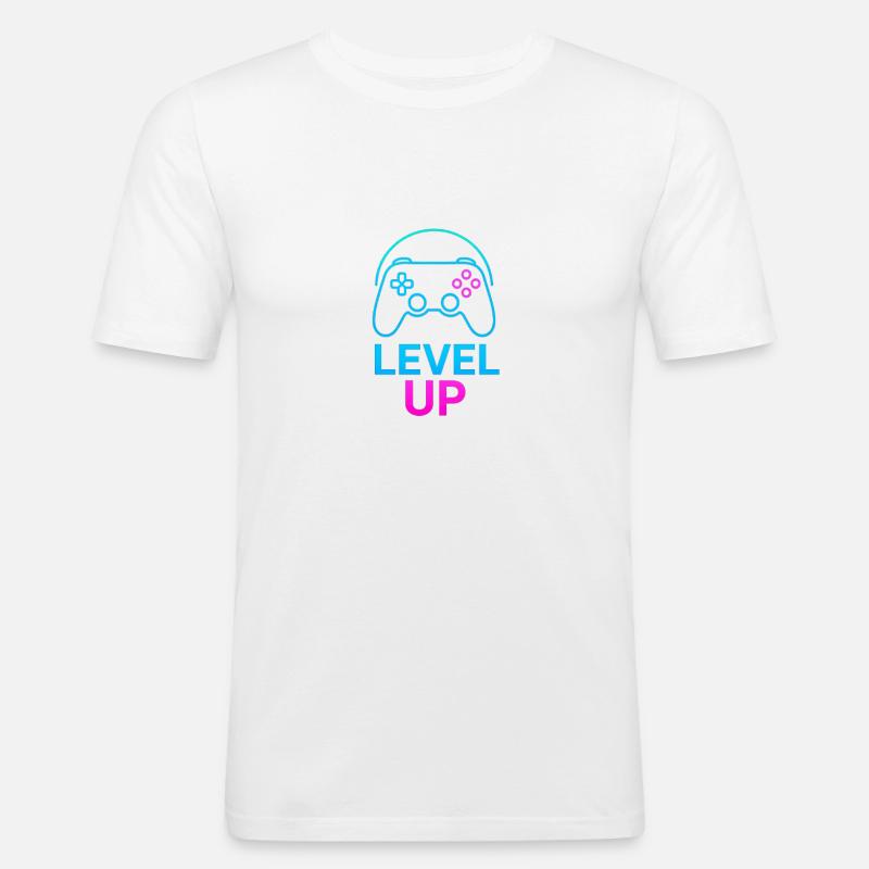 Level Up Neon Controller Grafik - Männer Slim Fit T-Shirt - Weiß