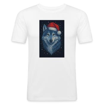 Loup nordique au chapeau de Noël - T-shirt près du corps Homme - blanc - Devant - Nik (191cm)