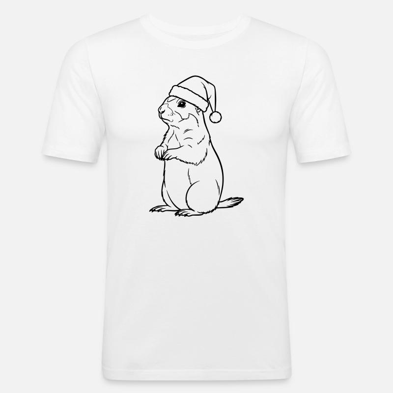 Weihnachts-Erdmännchen mit Mütze – Süßes Design - Männer Slim Fit T-Shirt - Weiß