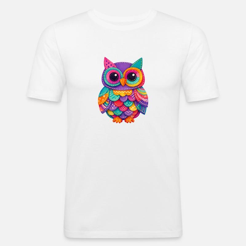 Patchwork Eulenzauber - Männer Slim Fit T-Shirt - Weiß