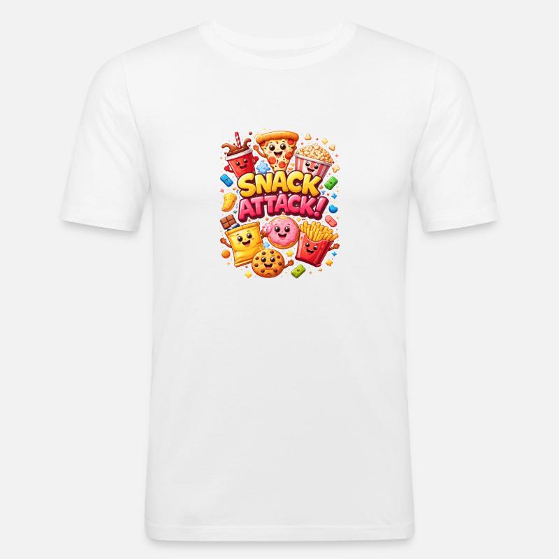 Snack Attack! Bunte Snack-Helden - Männer Slim Fit T-Shirt - Weiß