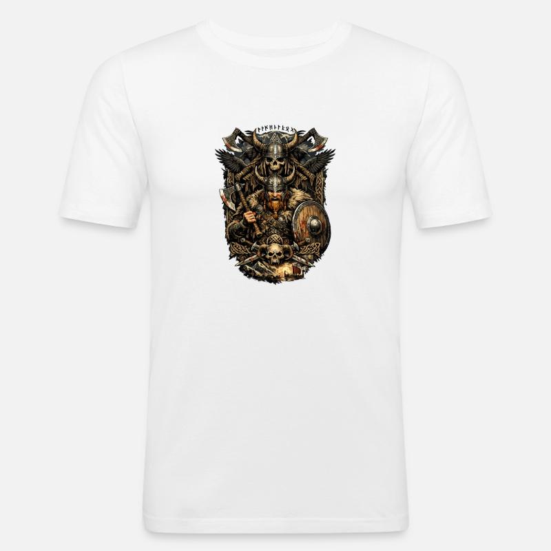 Viking Krieger mit Schädel und Äxten - Männer Slim Fit T-Shirt - Weiß
