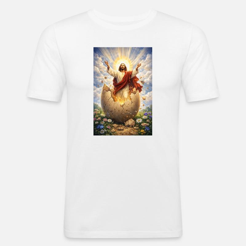 Auferstehung aus Eierbruch - Männer Slim Fit T-Shirt - Weiß