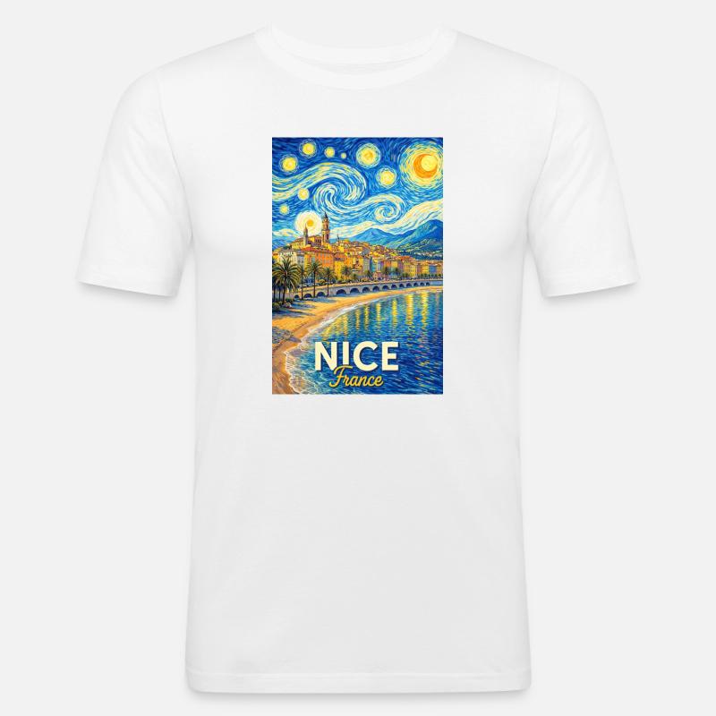 Nizza, Francia - Maglietta aderente da uomo - bianco