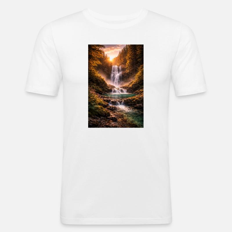 Wasserfall in der Abendsonne - Männer Slim Fit T-Shirt - Weiß