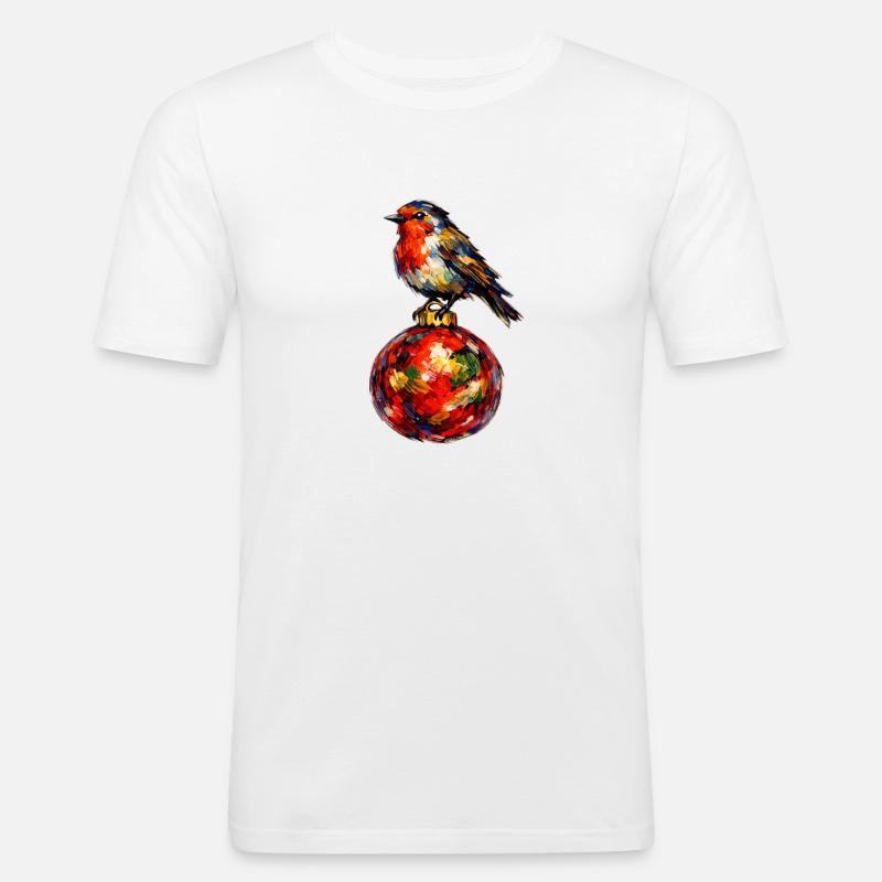 Vogel auf Weihnachtskugel - Männer Slim Fit T-Shirt - Weiß