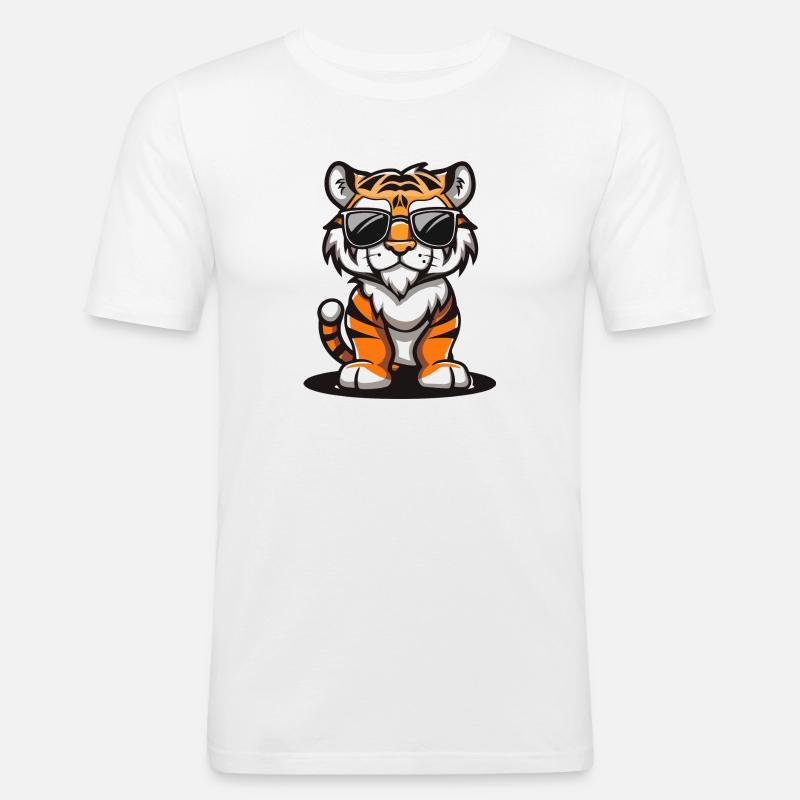 Tiger Comic Cool - Männer Slim Fit T-Shirt - Weiß