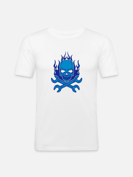 Tuning Skull - Männer Slim Fit T-Shirt - Weiß