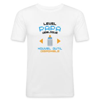 Level papa débloqué cadeau papa gamer - T-shirt près du corps Homme - blanc - Devant - Nik (191cm)