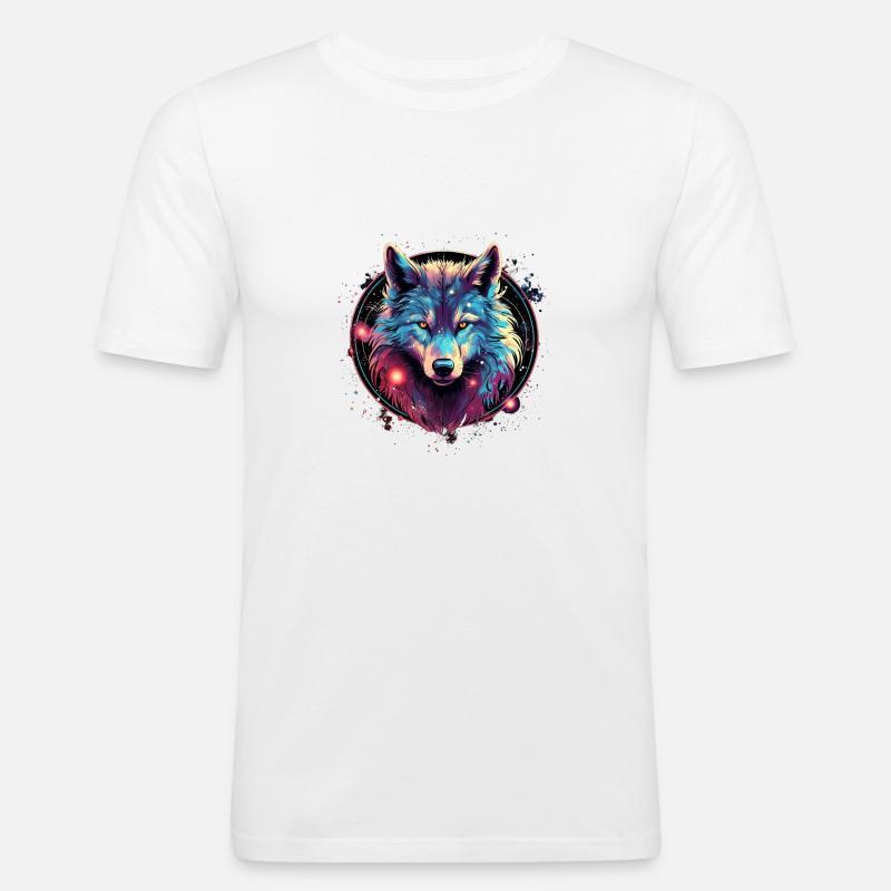 Cosmic Wolf Circle - Men's Slim Fit T-Shirt - white