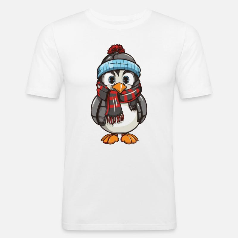 Pinguin Comic Winter - Männer Slim Fit T-Shirt - Weiß