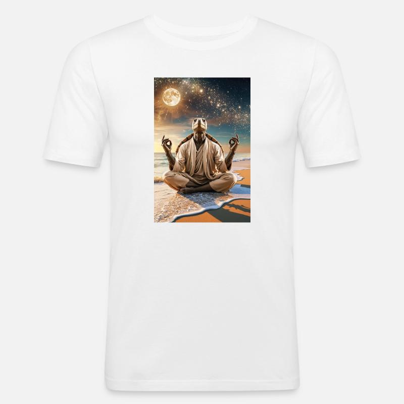 Humanoid Turtle Meditating Under the Moon - Men's Slim Fit T-Shirt - white