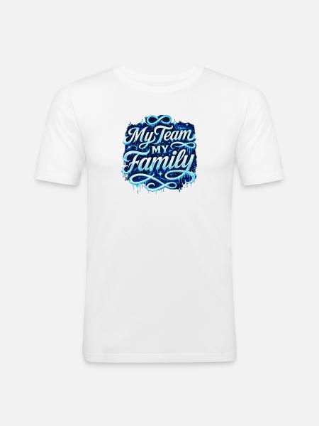 Mon équipe, ma famille Script néon - T-shirt près du corps Homme - blanc