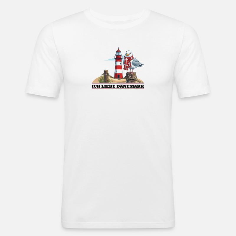 Leuchtturm Möwe mit Schal - Männer Slim Fit T-Shirt - Weiß