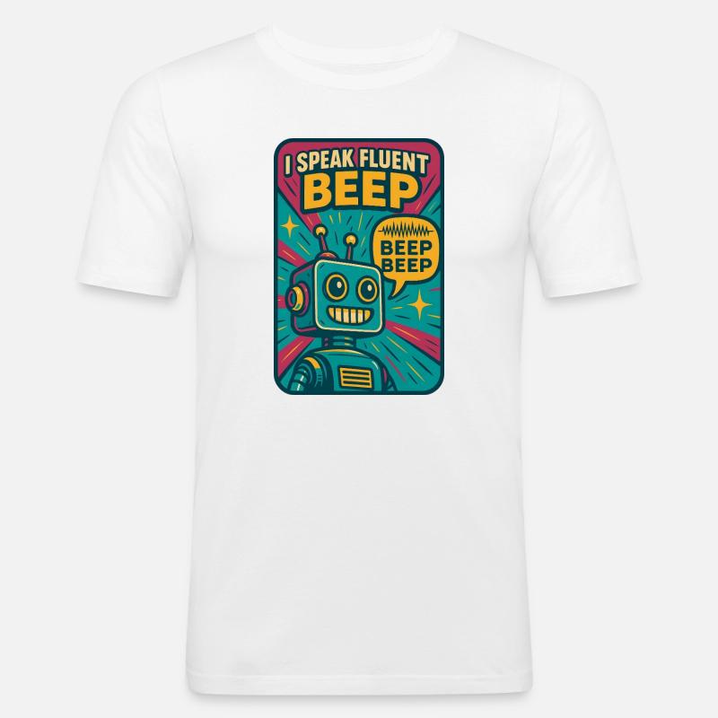 Flowing Beep | Robot Sci-Fi Nerd - Men's Slim Fit T-Shirt - white