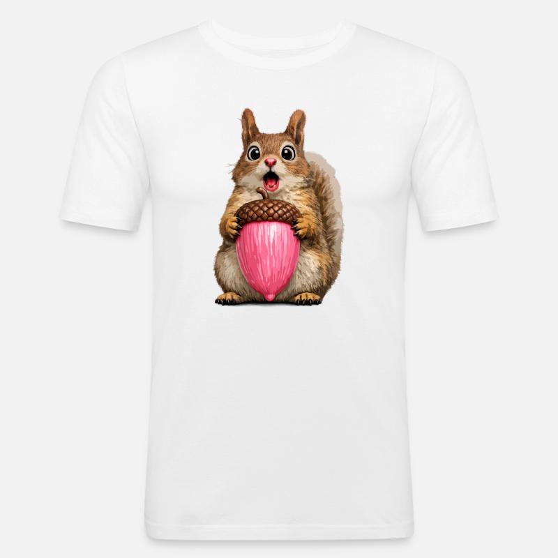 Eichhörnchen mit rosa Eichel - Männer Slim Fit T-Shirt - Weiß