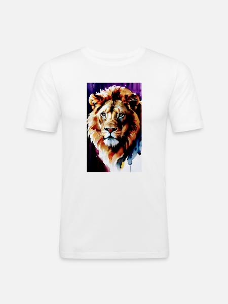 Watercolour Lion's Head - Men's Slim Fit T-Shirt - white