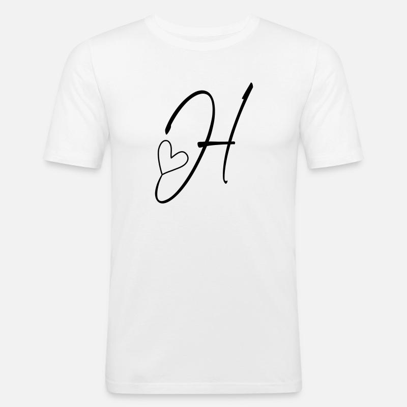 Buchstabe H Buchstabe-H Kalligrafie - Männer Slim Fit T-Shirt - Weiß