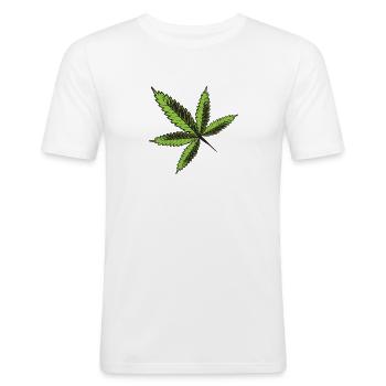 Cannabis Blatt Hanf - Männer Slim Fit T-Shirt - Weiß - Vorne - Nik (191cm)